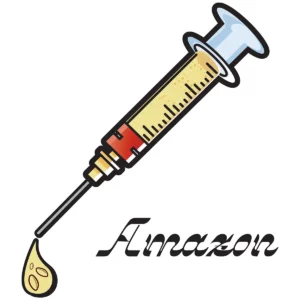 yellow spore syringe with black font Amazon text