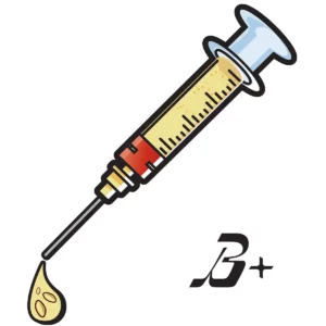 B+ Spore Syringe image of yellow spore syringe with black font