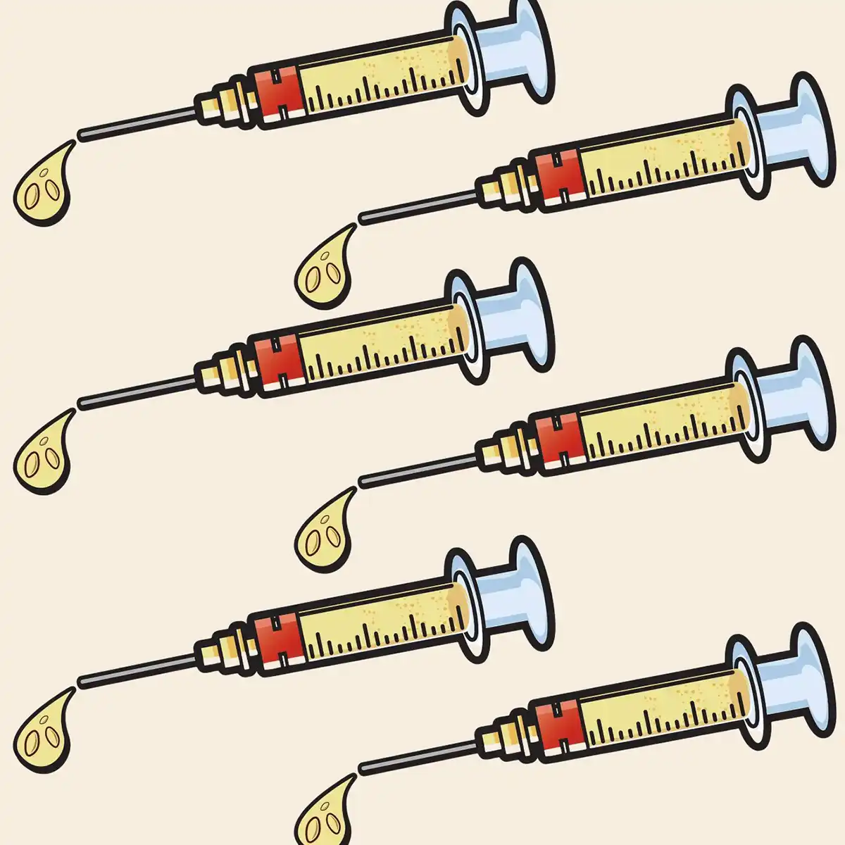 an illustration of six syringes against a cream backdrop